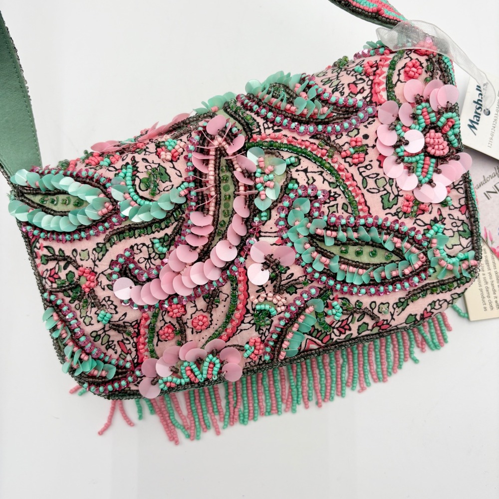 Made in India Hand Beaded Paisley Bag Floral Sequin Embellished Boho Purse - Picture 4 of 8